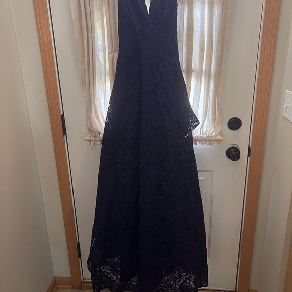 Elegant Navy Lace Tule Formal Maxi Dress - Picture 2 of 6